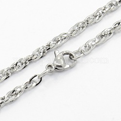 Men's 304 Stainless Steel Rope Chain Necklaces, with Lobster Claw Clasps, Stainless Steel Color, 17.7 inch(45cm)