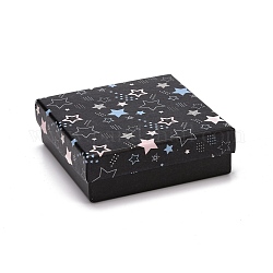 Karton Schmuckschatullen, mit schwarzer Schwammmatte, für Schmuck Geschenkverpackung, Quadrat mit Sternchen, Schwarz, 9.3x9.3x3.15 cm