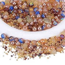 Perle di vetro, tondo & stella marina & pesce & rondelle, stile misto, cammello, 2.5~14x2.5~13.5x2~8.5mm, Foro: 1~1.4 mm, circa 200~300pcs/scatola, 2 sacchetti / scatola