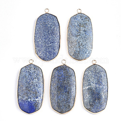 Naturales lapis lazuli colgantes, con fornituras de latón, teñido, oval, dorado, 47x23x4mm, agujero: 2 mm