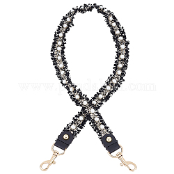 Élégantes poignées de sac en polyester, sangle plissée, avec décor imitation perle, fermoirs pivotants en alliage, pour les accessoires de remplacement de sac, noir, 80x2.5~2.8x1 cm