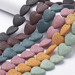 Brins de perles de lave naturelle teints, cœur, couleur mixte, 20~21x20~21x7~8mm, Trou: 1mm, Environ 20 pcs/chapelet, 15.55 pouce