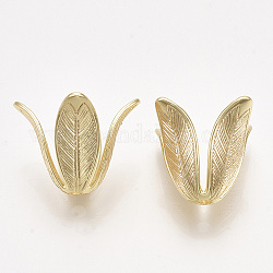 Brass Bead Caps, Real 18K Gold Plated, Nickel Free, 4-Petal, Flower, 18x23.5~24.5x24.5~25.5mm, Hole: 2.5mm