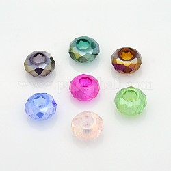 AB Color Plated Electroplate Glass Beads, Large Hole Rondelle Beads, Faceted, Mixed Color, 14x8mm, Hole: 6mm