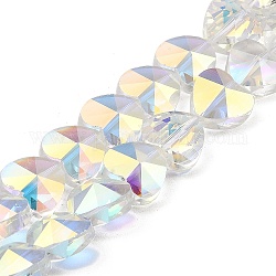 Placcare trasparente perle di vetro fili, arcobaleno placcato, sfaccettato, cuore, chiaro ab, 13.5~14x14x9mm, Foro: 1 mm, circa 31pcs/filo, 15.75 pollice (40 cm)