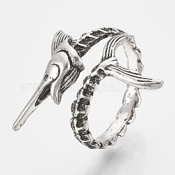 Сплав манжеты кольца пальцев, рыба-меч, античное серебро, Размер 9, 19 мм