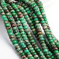 Gefärbte natürliche imperiale Jaspis Unterlegscheibe Perlenstränge, Meergrün, 6x4 mm, Bohrung: 1 mm, ca. 98 Stk. / Strang, 15.8 Zoll
