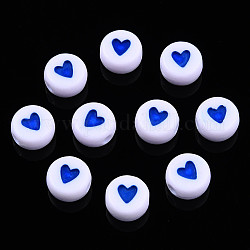 Perline acrilico opaco, con smalto, piatta e rotonda con il cuore, blu medio, 7x3.5mm, Foro: 1.2 mm, circa 3600~3700pcs/500g