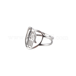 Corazón de acero inoxidable con anillo de mano de hamsa, anillo hueco ancho para mujer, color acero inoxidable, nosotros tamaño 9 (18.9 mm)