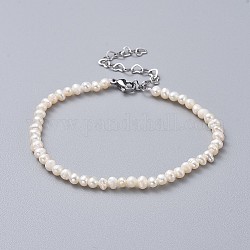 Bracelets en perles d'eau douce naturelles, avec 304 chaîne d'extension en acier inoxydable et pochettes d'emballage en toile de jute sacs à cordon, blanc, 7-1/2 pouce (19.2 cm)