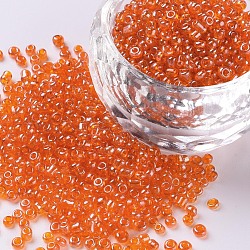 Perles de rocaille en verre, trans. couleurs lustered, ronde, orange foncé, 2mm, Trou: 1mm, 3333 pcs / 50 g, 50 g / sac, 18 sacs/2 livres