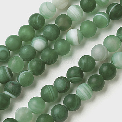 Natural Grade A Striped Agate/Banded Agate Beads Strands, Dyed & Heated, Frosted, Round, Sea Green, 8~8.5mm, Hole: 1.2mm, about 39pcs/strand, 14.56 inch(37cm)