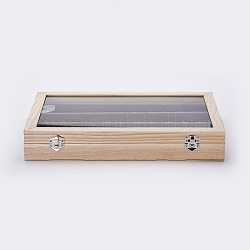 木製ペンダントプレゼンテーションボックス  ガラスとベルベットの枕で  長方形  アンティークホワイト  35x24x5.5cm
