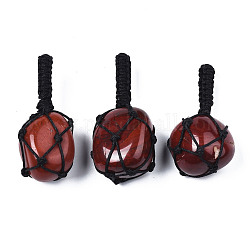 Rosso naturale agata pendenti, con filo di nylon taiwan intrecciato, pepite, 40~60x20~27x12~24mm, Foro: 10~16 mm