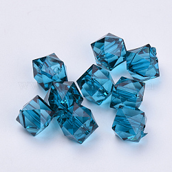 Прозрачные акриловые бусины, граненые, кубические, зелено-синие, 8x8x7.5 мм, отверстие : 1.4 мм