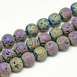 Placcare fili di perle di roccia lavica naturale, stile matte, tondo, multicolore placcato, 4~5mm, Foro: 0.5 mm, circa 88pcs/filo, 13.7~14.9 pollice