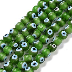 Handmade Evil Eye Lampwork Round Bead Strands, Green, 10mm, Hole: 1mm, about 39pcs/strand, 14.96 inch