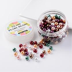 Juegos de microesferas de vidrio de la perla, las abalorios de cristal de brillo, ecológico, redondo, teñido, color mezclado, 8mm, agujero: 0.7~1.1 mm, sobre 200pcs / box.