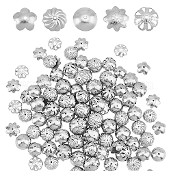 Dicosmetic 300 5 style 304 Perlenkappen aus Edelstahl, Multi-Blütenblatt, Mischform, Edelstahl Farbe, 9.5~10.5x9.5~10x2.5~3 mm, Bohrung: 0.9~1.2 mm, 60pcs / style