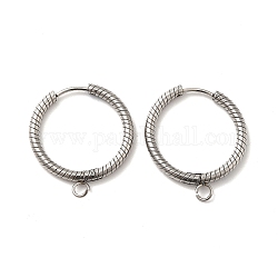 201 Stainless Steel Hoop Earrings Findings, with 304 Stainless Steel Pins & Horizontal Loops, Ring, Stainless Steel Color, 10 Gauge, 26x22.5x2.5mm, Hole: 2.6mm, Pin: 0.8mm