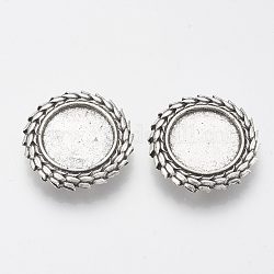Tibetan Style Alloy Slide Charms Cabochon Settings, Cadmium Free & Lead Free, Flat Round, Antique Silver, Tray: 18mm, 28.5x7mm, Hole: 2.5x10mm, about 140pcs/1000g