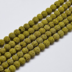 Fili di perle rotonde di roccia lavica naturale, tinto, oliva, 10mm, Foro: 1 mm, circa 38pcs/filo, 15.7 pollice