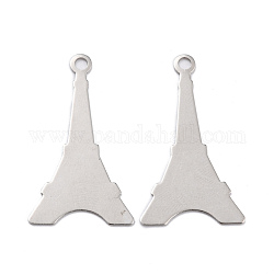 201 ciondoli in acciaio inossidabile, Torre Eiffel, colore acciaio inossidabile, 36x20.5x0.5mm, Foro: 2.2 mm