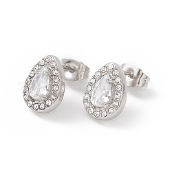 Boucles d'oreilles en forme de larme avec zircons cubiques et strass, acier inoxydable couleur plaqué 304 bijoux en acier inoxydable pour femme, cristal, 11x8.5mm, pin: 0.6 mm