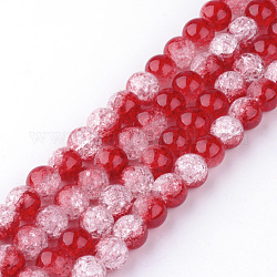 Crackle sintetico perle di quarzo fili, stile a due toni, tondo, tinto, rosso, 12mm, Foro: 1 mm,circa32pcs/filo, 15.7 pollice