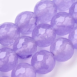 Chapelets de perles en jade de malaisie naturelle, teinte, facette, ronde, support violet, 12mm, Trou: 1.2mm, Environ 32 pcs/chapelet, 14.9 pouce