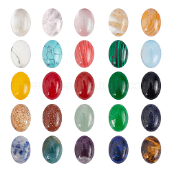 Cabochons de pierres précieuses naturelles et synthétiques, mélangé teint et non teint, ovale, couleur mixte, 14x10x4~5mm, 48 pcs / boîte