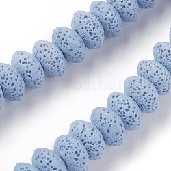 Brins de perles de pierre de lave naturelle, teinte, rondelle, bleu acier clair, 10~11x6mm, Trou: 1.8mm, environ 34 pcs / brin, 7.87 pouce (20 cm)