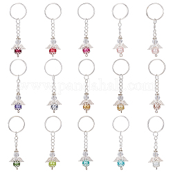 PandaHall Elite 2 Sets Baptism Beaded Glass Pearl Angel Keychain, with Iron Findings, Mixed Color, 7.5cm, 15pcs/set