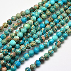 Brins de perles rondes en jaspe impérial naturel, teinte, turquoise, 8mm, Trou: 1mm, Environ 49 pcs/chapelet, 15.4 pouce