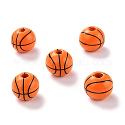 Cuentas de madera naturales, teñido, redondo, patrón de baloncesto, 15.5x14.5mm, agujero: 3.2 mm