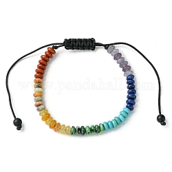 Bracelets de perles tressées rondes plates avec pierres précieuses naturelles et synthétiques mélangées, bracelet enfant réglable en fil de nylon, diamètre intérieur: 1-5/8~3-5/8 pouce (4~9.2 cm)