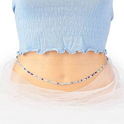 Cuentas de cintura de joyería de verano, cadena del cuerpo, cadena de vientre con cuentas de vidrio facetado, joyas de bikini para mujer niña, azul, 31-1/2 pulgada (80 cm), abalorios: 3x2.5 mm