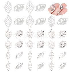 Unicraftale 60Pcs 3 Style 304 & 316 Stainless Steel Charms, Leaf, Stainless Steel Color, 13~24x5.5~14x0.3~1mm, Hole: 0.8~1mm, 20pcs/style