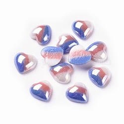 Opaque Glass Cabochons, Stripe Pattern, Heart, Colorful, 7x7.5x3mm