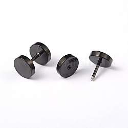 Flat Round 304 Stainless Steel Earlobe Plugs, Screw Back Earrings, Hypoallergenic Earrings, Gunmetal, 11x8mm, Pin: 1mm