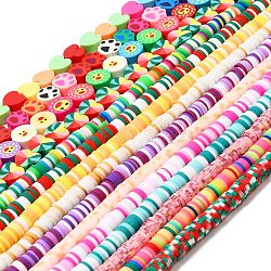 15 Strands 15 Styles Handmade Polymer Clay Beads Strands, Duck & Dog Paw Print & Heart & Heishi Beads, Mixed Color, 1strand/style