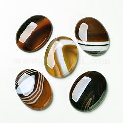 Natural Striped Agate/Banded Agate Cabochons, Flat Back, Oval, Dyed, Saddle Brown, 40x30x7mm