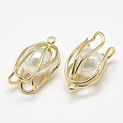Colgantes de perlas de imitación de plástico abs, con fornituras de latón, flor, blanco cremoso, real 18k chapado en oro, 22x12x12mm, agujero: 1.5 mm