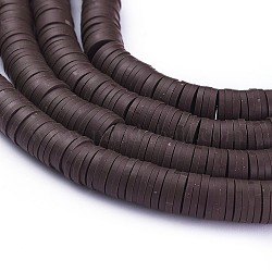 Flat Round Eco-Friendly Handmade Polymer Clay Bead Spacers, Saddle Brown, 4x1mm, Hole: 1mm, about 380~400pcs/strand, 17.7 inch