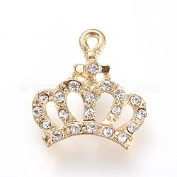 Colgantes de aleación de Diamante de imitación, corona, dorado, 20x19x5mm, agujero: 2 mm