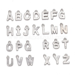 Encantos de latón, alfabeto, Platino, Letra A ~ Z, 8~8.5x4~6x1.5mm, agujero: 0.8 mm