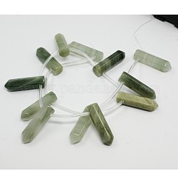 Natural Green Rutilated Quartz Pointed Pendant Bead Strands, Bullet, 30x8mm, Hole: 1mm, about 12pcs/strand, 15.1 inch