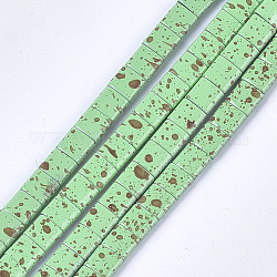Liens multibrins en hématite synthétique non magnétique peints à la bombe, pour la fabrication de bracelets élastiques, carrée, vert clair, 5x5x2mm, Trou: 0.6mm, Environ 80 pcs/chapelet, 15.7 pouce