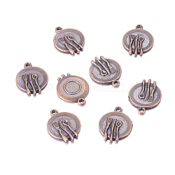 20Pcs Tableware Dish with Fork Knife and Spoon Red Copper Alloy Pendants, Cadmium Free & Lead Free & Nickel Free, 20x15x2mm, Hole: 2mm