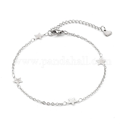 304 Stainless Steel Cable Chain Anklets, with Star Links and Lobster Claw Clasps, Stainless Steel Color, 9 inch(22.8cm)